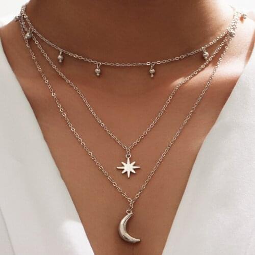 Tocona Bohemian Moon Pendant Neckalce for Women Charms Sun Star Tassel Chain Choker Adjustable Party Jewelry Collar 18055