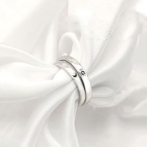 U2JF 1 Piece Minimalist Sun/Moon Couples Matching Band Rings Simple Open Ring Adjustable Ring Wedding Gift for Him Her