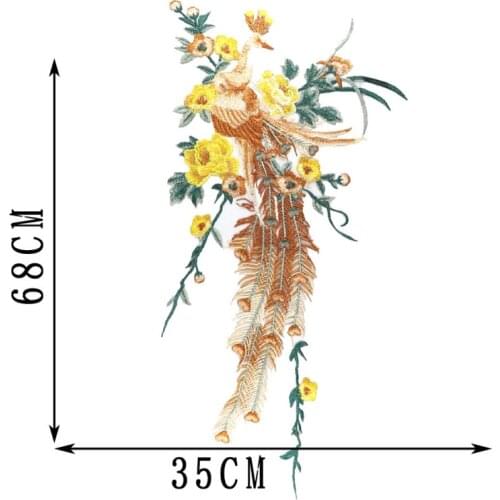 1pcs Embroidery Flower Patch Fabric Peacock Peony Appliques Sew Patches Trimmings for Cheongsam Dress DIY Craft