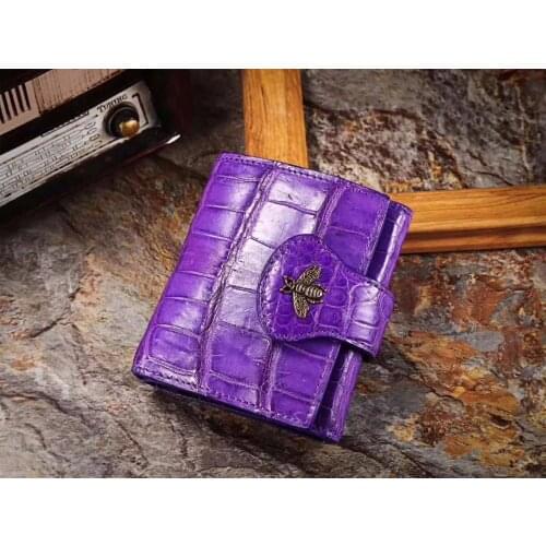 100% Genuine/Real crocodile skin leather bank card holder money cash case and wallet coin case metal bee decoration coin case