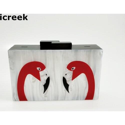 19 new arrival vintage elegant banquet wallet marble acrylic double flamingo clutch purse fashion hard hasp evening shoulder bag