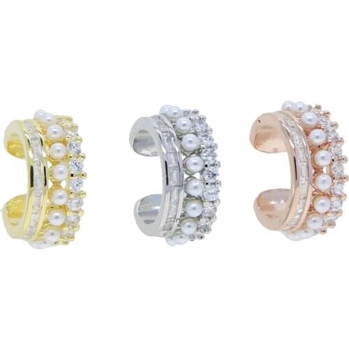 3Colors Multi Wrap Round Baguette Cubic Zirconia CZ Pearl Beaded Lines Circle No piercing 1 piece Women Ear Cuff Clip On Earring