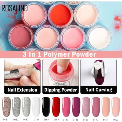 ROSALIND 3 in 1 Acrylic Dipping Nail Powder Carving Gel for Nail Extension Nail Art Manicure DIY Decorations Poly Dipping Powder