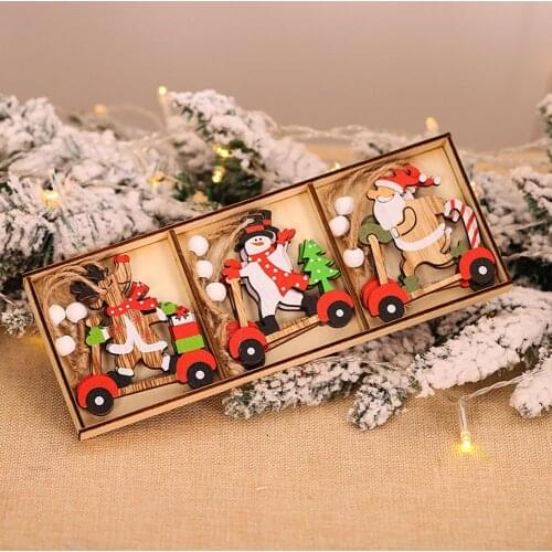 9Pcs Wooden Christmas Wooden Pendants Ornaments Creative Wood Craft Xmas Tree Ornament Christmas Party Decorations Kids Gift