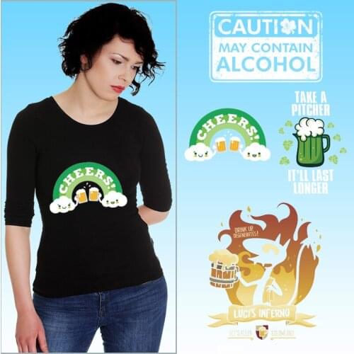 Drink Alcohol beer Heat Transfer PVC Patch Thermal Stickers Ironing stickers on Clothes Washable DIY Appliques