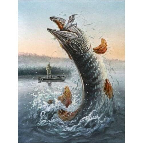 5D Diamond Painting, Full & Party, 5d diy Diamond Painting Fish, Cross Stitch, Crystal Mosaic, Fishing Pictures, Diamond Embroid