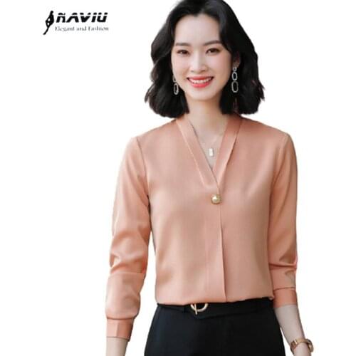 Womens Clothing 2021 Spring V Neck Design Fashion Temperament Formal Chiffon Blouse Office Ladies Work Tops