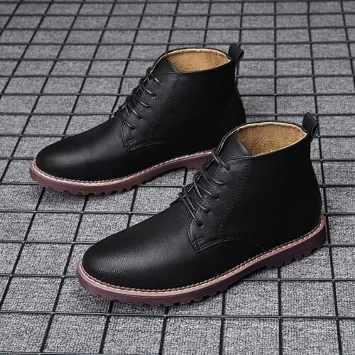 2019 new fashion mens work leather boots autumn and winter warm mens snow boots leather shoes mens retro style boots footwear