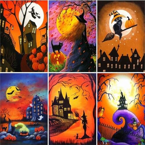 EverShine Diamond Painting 5D Halloween DIY Diamond Embroidery Full Square Witch Picture Of Rhinestones Mosaic Scenic Home Decor