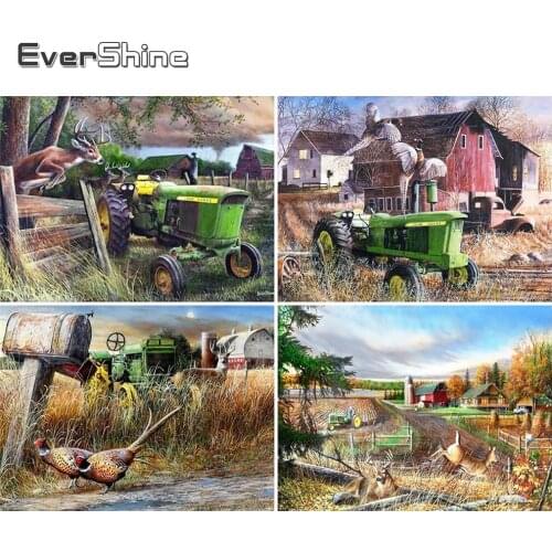 EverShine Full Drill Square Diamond Embroidery Landscape Diamond Painting Farm 5D DIY Tractor Mosaic Rhinestone Wall Decor