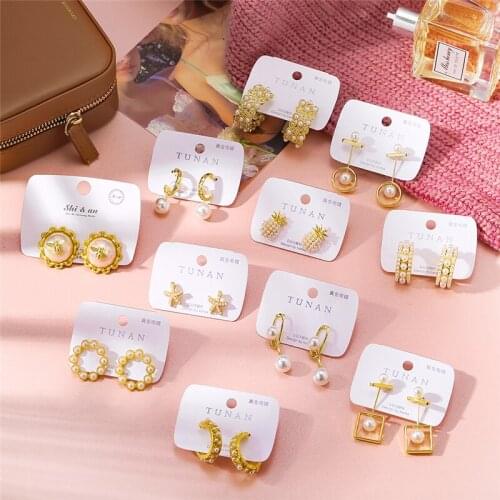 Korean Cute Pearl Drop Earrings for Women Girls 2021 New Elegant Gold Color Star Bee Geometric Earring Jewelry Gifts