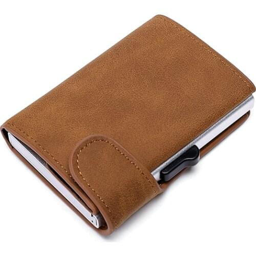 Bisi Goro New 2021 Card & ID Holders Men Business Box Credit Card Case PU Detal Design Money Bag Little Holder 3 Colors 9.5*7cm