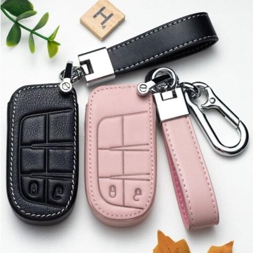 Leather Auto Car Key Cover Case for Jeep Grand Cherokee Compass Patriot Dodge Journey Chrysler 300C Renegade Fiat Freemont