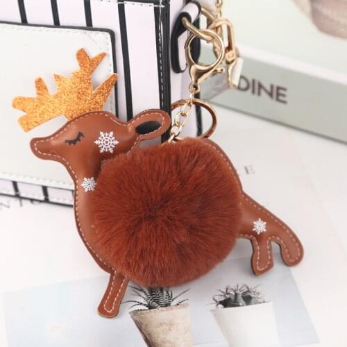 Creative Cute Faux Rabbit Fur Ball Sika Deer Keychain Women Animal Elk Key Chain Car Key Ring Holder Bag Charms Pendant Gift