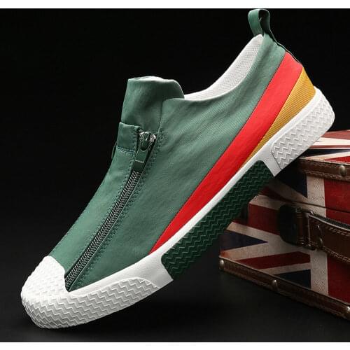 Men Shoes Sneakers Flats Canvas Slip On Driving Loafers Breathable Footwear for male Men Casual Shoes zipper patchwork A23-12
