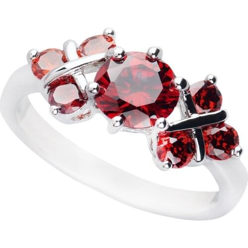 Round Red Garnet 6*6mm Semi-precious Stone Sterling Silver AiMolies Ring Q0109R11