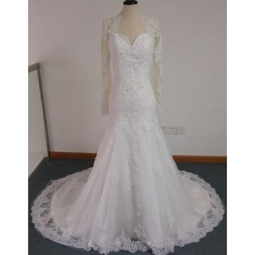 Real photos lace mermaid wedding dress 2016 new Fashion sexy backless sweetheart appliques Long Sleeve beading vestido de noiva