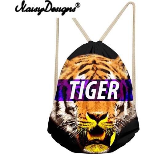 Noisydesigns mens cool Bags 3Danimals tiger Printed Drawstring Backpack school bags for teenage boys unisex Mochila Infantil