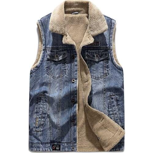 Mcikkny Men Winter Warm Denim Vest Thermal Casual Waistcoats For Male Size M-4XL Windbreak