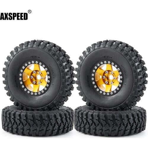 AXSPEED 4Pcs 1.9 inch 106mm Rubber Tires & Wheel Rims Set for 1/10 Axial SCX10 90046 CC01 Wraith RC Crawler Cars