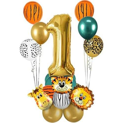 18pcs Hot Jungle Animal Monkey Lion Balloon Set Metallic Balloon Number 1 2 3 4 5 6 7 8 9 Happy Birthday Party Decor Baby Shower