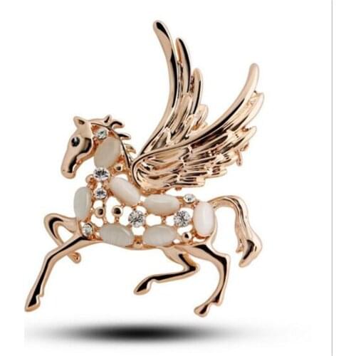 New Fashion Women Brooches Pin Cute Opal Wings Horse Man Suits Brooches Pin Fashion Jewelry Clothing Accessories