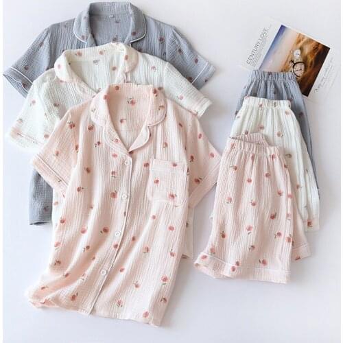 Pajamas Suit Women Summer Simple Cute Fruit Print Loose Womens pajamas Soft Short-sleeved Shorts Two-piece Home Service