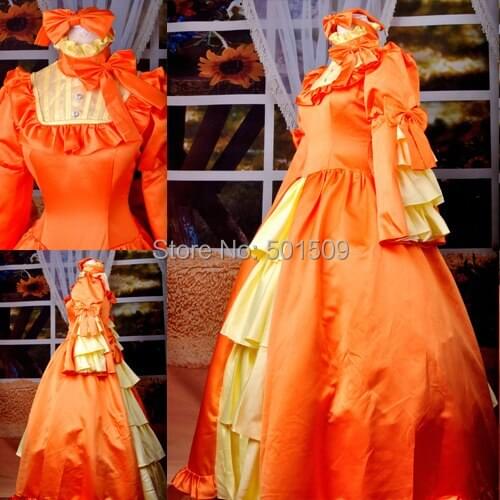 Orange ruffels bowknot gothic cartoon cosplay medieval dress Renaissance Gown queen Victorian /Marie Antoinette/ Belle Ball