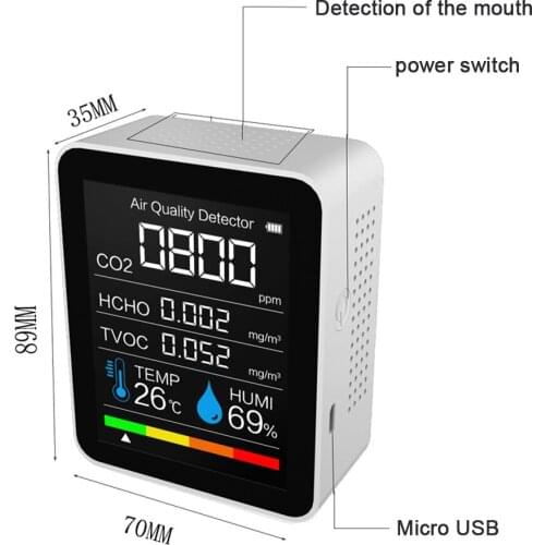 Portable CO2 Meter Digital Temperature Humidity Meter Multifunctional Air Quality Monitor TVOC Formaldehyde HCHO Detector