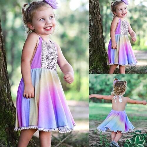 40# Toddler Baby Girls Casual Dresses Tie-dye Print Sleeveless Lace Princess Dress One-piece Summer Party Dress Clothes