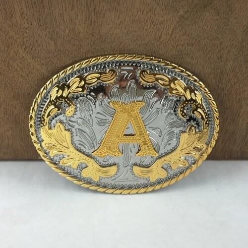 BuckleClub wholesale western flower letter A cowgboy jeans gift belt buckle FP-03702-A gold with silver FINISH 4cm width loop