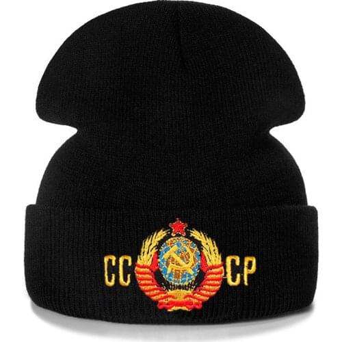 Russian CCCP Embroidery Cotton Casual Beanies for Men Women Knitted Winter Hat Solid Color Hip-hop Skullies Hat Unisex Cap
