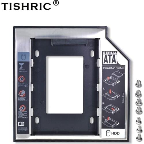 TISHRIC Aluminum+Plastic Universal 2nd HDD Caddy 9.5mm SATA 3.0 2.5" SSD Case Hard Disk Drive Enclosure ODD Optical Bay