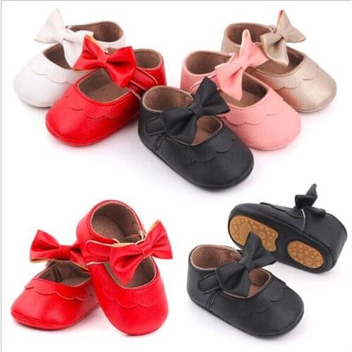 2021 Lovely Bowknot Baby Shoes Fashion Spring Autumn Infants PU Leather First Walkers Non-slip Newborn Girls Princess Shoes