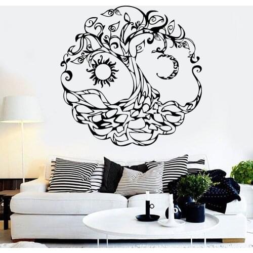 Tree of Life Wall Decal Family Bedroom Living Room Yoga Studio Interior Decor Vinyl Sticker Sun Moon Trees Roots Art Mural 4202