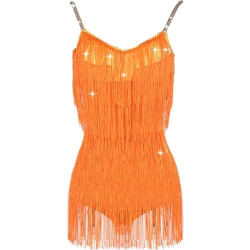 New Sale Latin Dance Dresse For Women Bright Yellow Club Party Dancer Competition Clothes Entertainer Fringe Tassel Dress DM1045