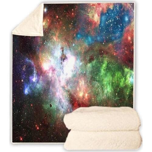 Starry Sky Galaxy Funny Character Blanket 3D Print Sherpa Blanket on Bed Home Textiles Dreamlike Style 05
