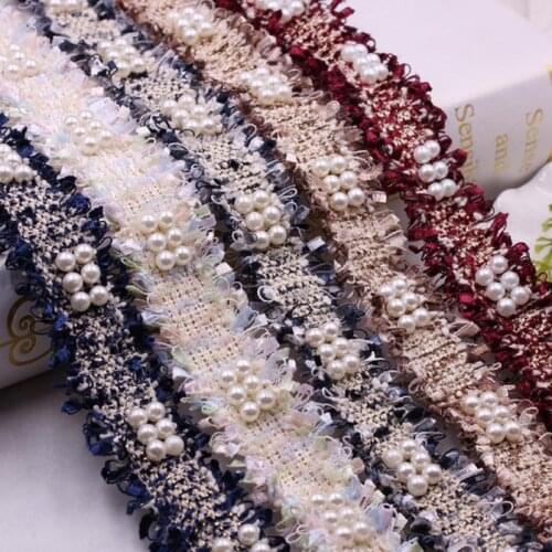 1yard/Lot Vintage Nylon Gold Pearl Beaded Embroidered Lace Ribbon Trim Fabric Costume Dress Sewing Supplies Clothing accessories