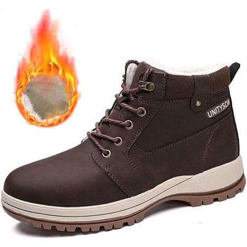 2020 Brand Winter Outdoor Non-slip Hiking Boots Plush Warm Snow Boots Waterproof Leather Mens Boots Rubber Ankle Boots Sneakers