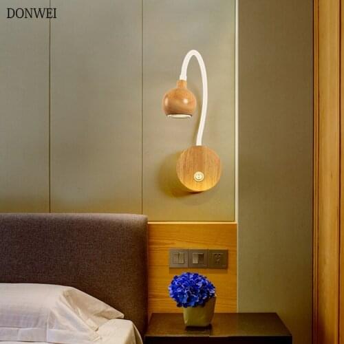 5W Adjustable Wood Led Wall Light Fixtures Bedroom Bedside Corridor Indoor Wall Light AC 110V 220V Book Reading Light With Knob