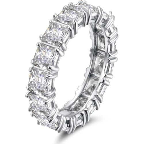 925 Sterling SILVER PAVE SETTING FULL SQUARE Diamant CZ ETERNITY BAND ENGAGEMENT WEDDING Stone Rings Size 6,7 Fine Jewelry
