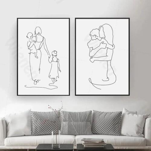 Abstract Line Art Mother & Child Painting Poster Minimalist Wall Art Maternal Love Canvas Print Painting Modern Home Decoration