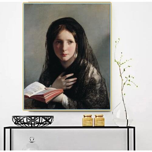 Citon Canvas Art Oil Painting Friedrich von Amerling《Lost in her dreams》Artwork Poster Picture Wall Decor Modern Home Decoration