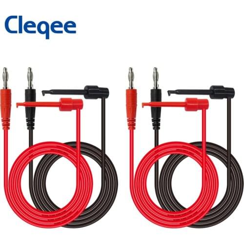 Cleqee P1039 4PCS 4mm Banana Plug to Test Hook Clip Test Leads Cable For Multimeter 1M 500V/5A