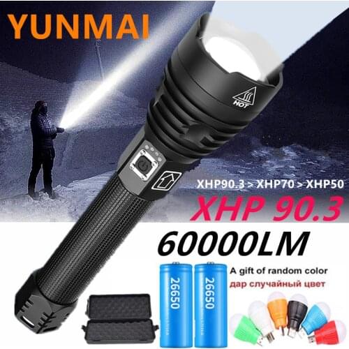 The brightest XHP90.3 LED Flashlight Tactical waterproof Torch 3 Lighting modes Zoomable Hunting camping lamps By 18650 or 26650