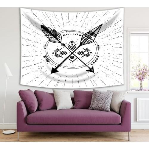 Tapestry Arrows Sunburst Rays Hipster Artwork Ancient Tribal Native Style Design Black and White Decorative