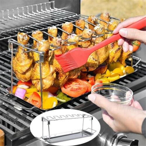 Hot Sale Stainless Steel Chicken Wing Leg Rack Grill Holder Rack With Drip Pan For BBQ Multi-Purpose Chicken Leg Oven Grill Rack