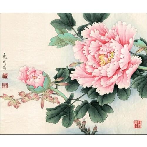 Chinese classical pink penoy scenery oil painting canvas printings printed on canvas home wall art decoration picture
