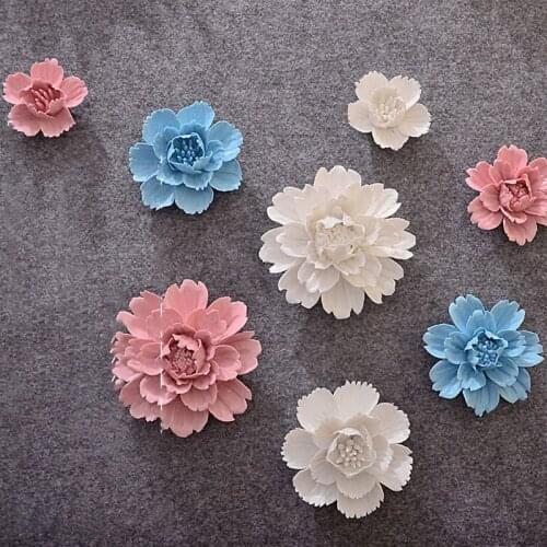 Chinese Modern Handmade 3D Creative Ceramic Flowers Home Wall Hanging Peony Flower Decoration Livingroom Wall Background Mural