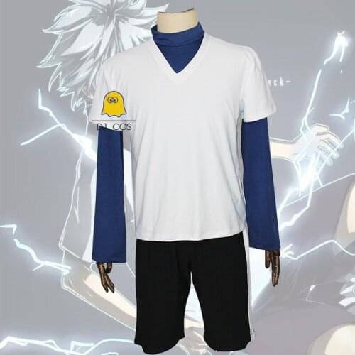 Hunter x Hunter Killua Zoldyck Cosplay Costume White Wig Halloween Christmas Party Cosplay Suit Shirt Short Wig for Men Women